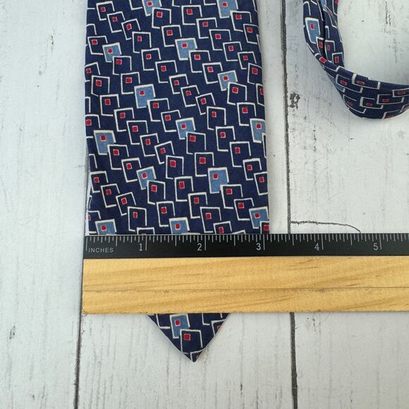 VTG Polo Ralph Lauren Blue/White Silk Handmade Geometric Neck Tie USA - Picture 9 of 11